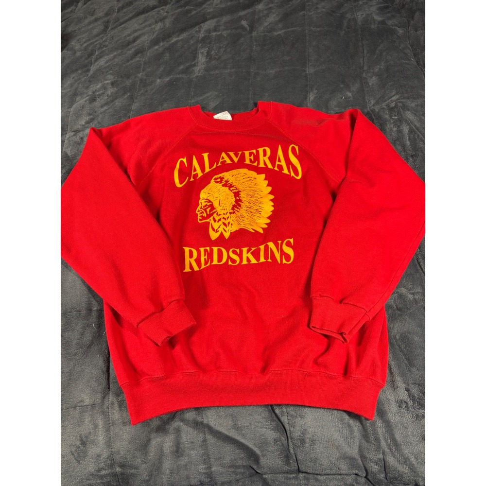 Vintage Hanes Calaveras Redskins Sweatshirt XL Red Graphic Raglan Made in USA
